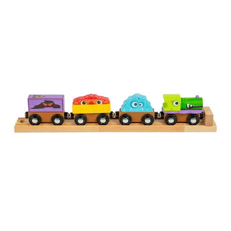 Bigjigs monster train bjt610 - train jouet en bois avec 3 wagons