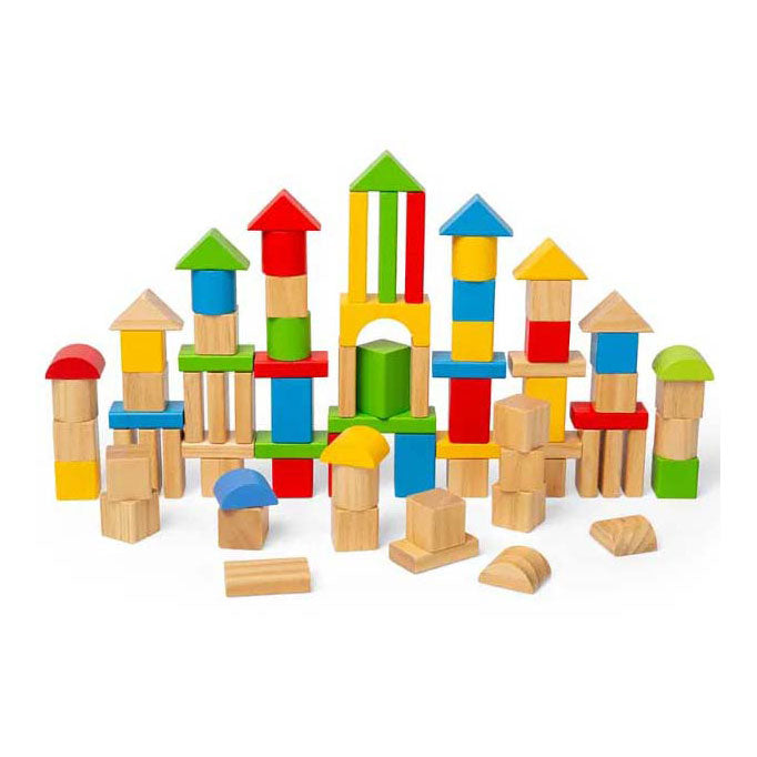 Blocs de construction colorés en bois Bigjigs, 80 pcs.