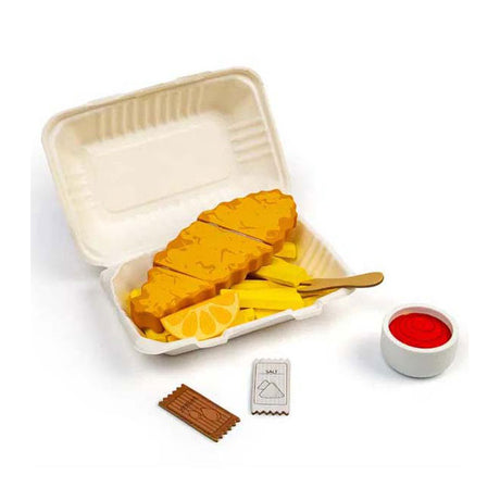 Ensemble de jeu fish and chips en bois Bigjigs, 26 pièces.