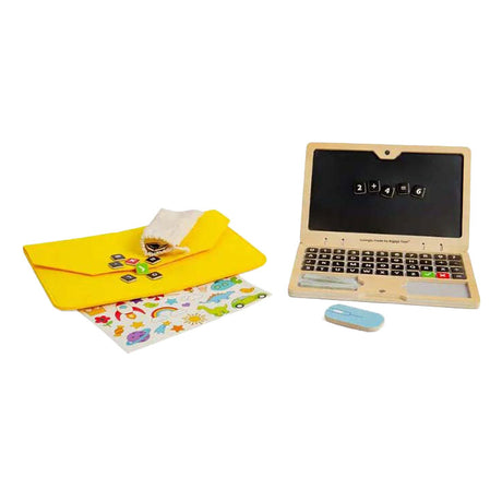 Ensemble d'ordinateur portable jouet en bois Bigjigs, 95 pièces.