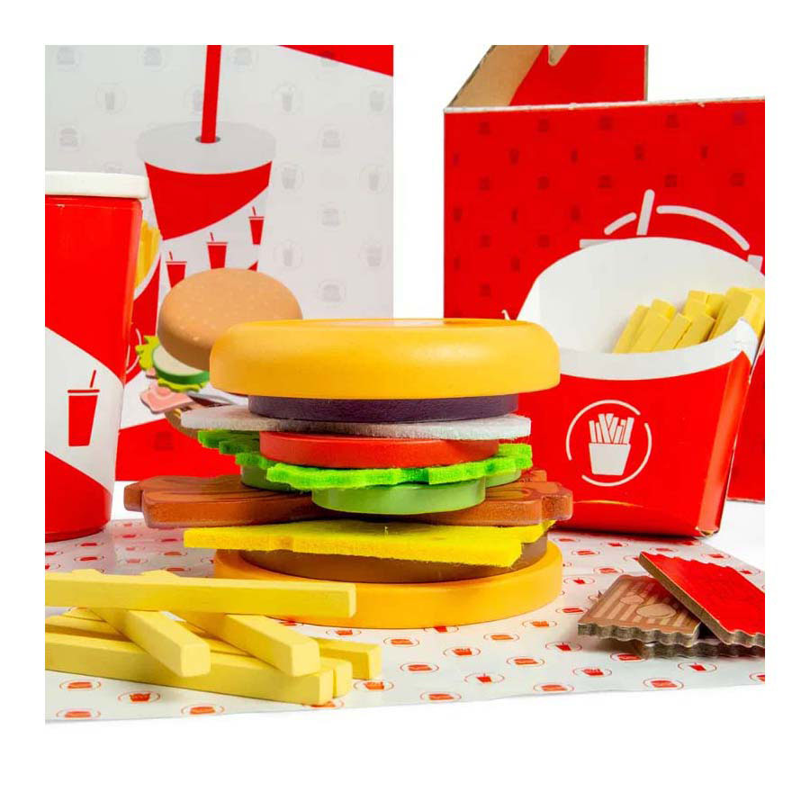Ensemble burger et frites en bois Bigjigs, 48 ​​pièces.