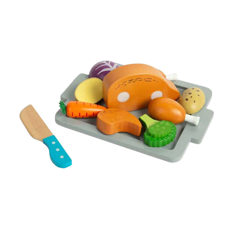 Ensemble de jeu de dîner rôti en bois Bigjigs, 12 pièces.
