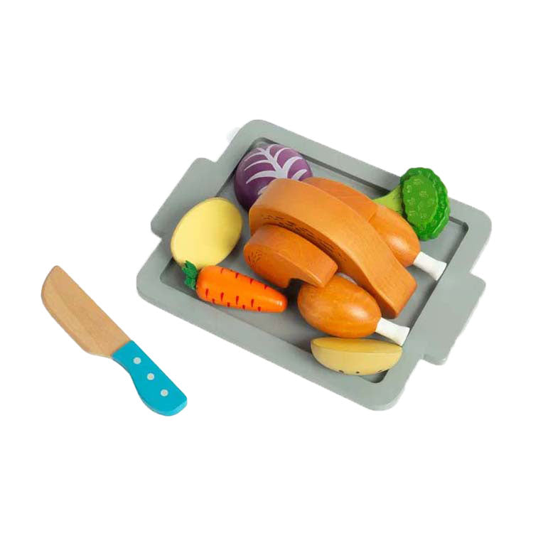 Ensemble de jeu de dîner rôti en bois Bigjigs, 12 pièces.