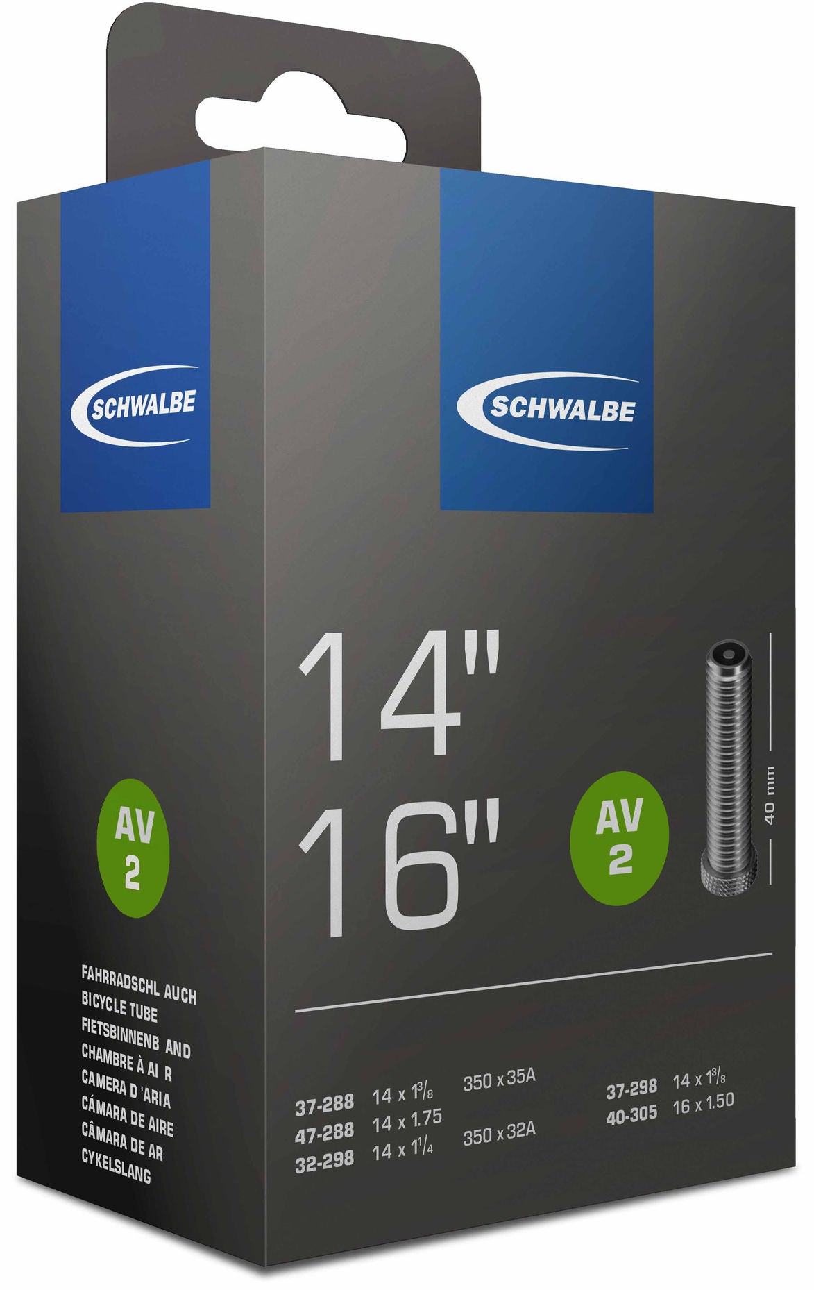 Tube intérieur de Schwalbe AV2 14 16 pouces 32 47-288 305 AV 40 mm