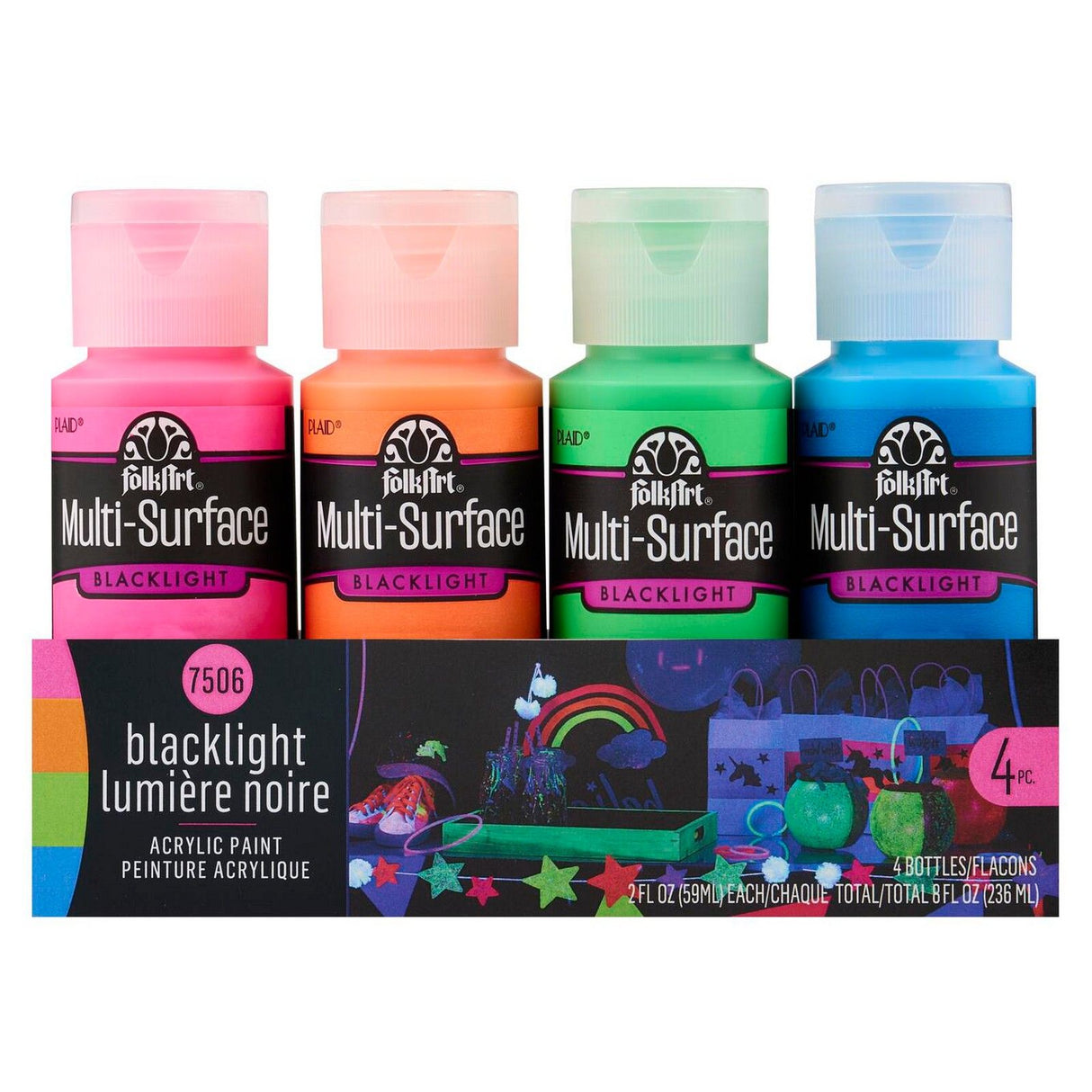 Folkart • sets de peinture fams néon blacklight 4x
