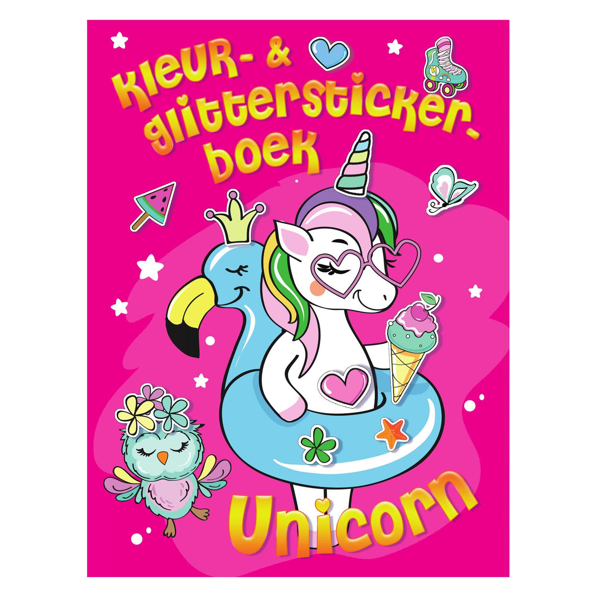 Libro adesivo glitter a colori unicorno