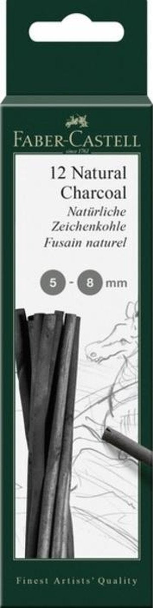 Faber-castell charbon de bois - pitt monochrome - épaisseur 5-8 mm - 12 pièces en boîte - fc-129298