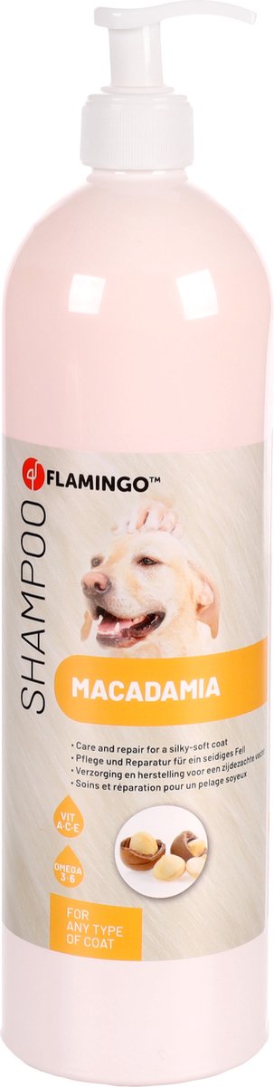 Shampoing pour chien Flamingo macadamia – 1l – convient à tous les types de pelage – shampoing pour chien réparateur et hydratant – soin du pelage