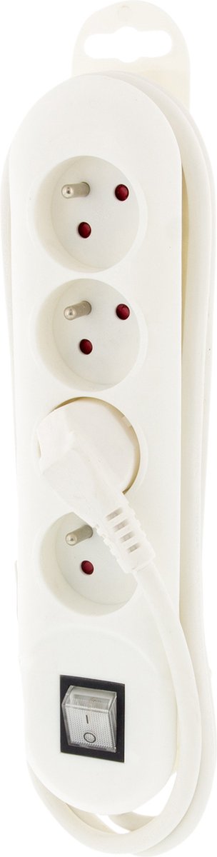 Prise Exin – 4 voies – broche terre – avec interrupteur – 3 x 1,5 mm – 1,5 m – blanc