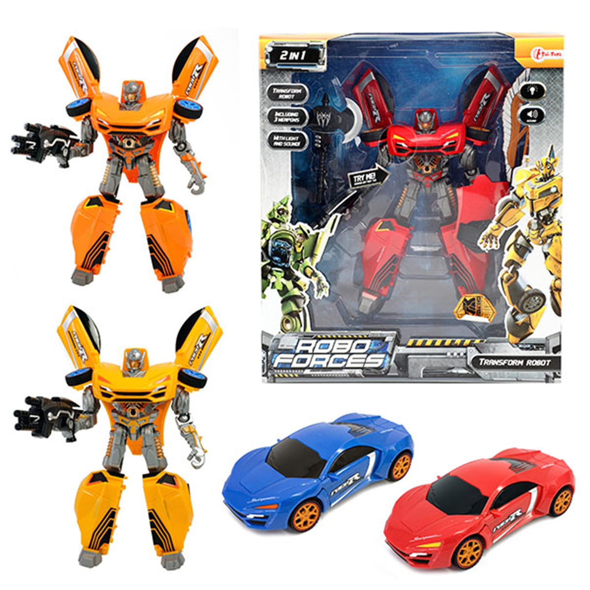 Robot changeant Roboforces avec lumière et super voiture robot 4 versions différentes
