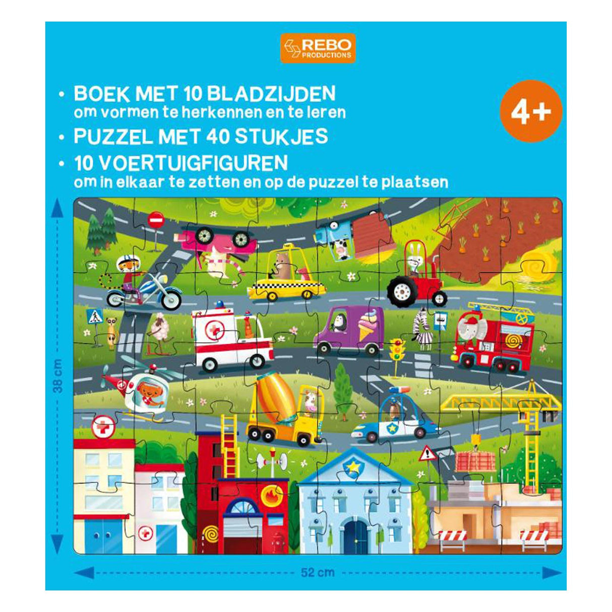 Livre éditeurs Rebo, puzzle + 10 figurines + véhicules