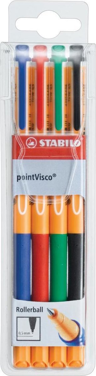 Stabilo pointvisco - roller - encre gel - moyen 0,5 mm - étui de 4 couleurs