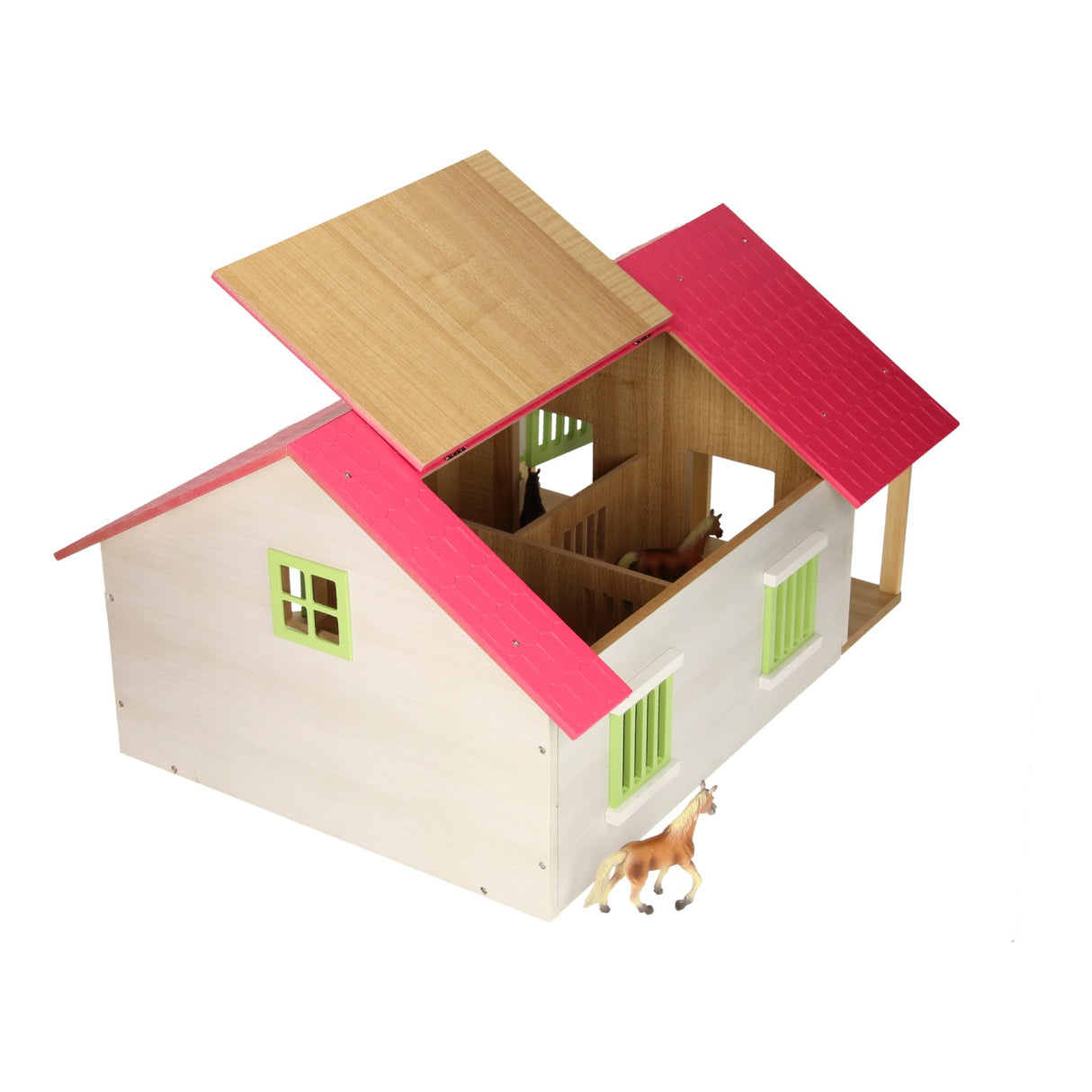 Kids Globe Horse Stable Pink med 2 kasser og opbevaring, 1:24