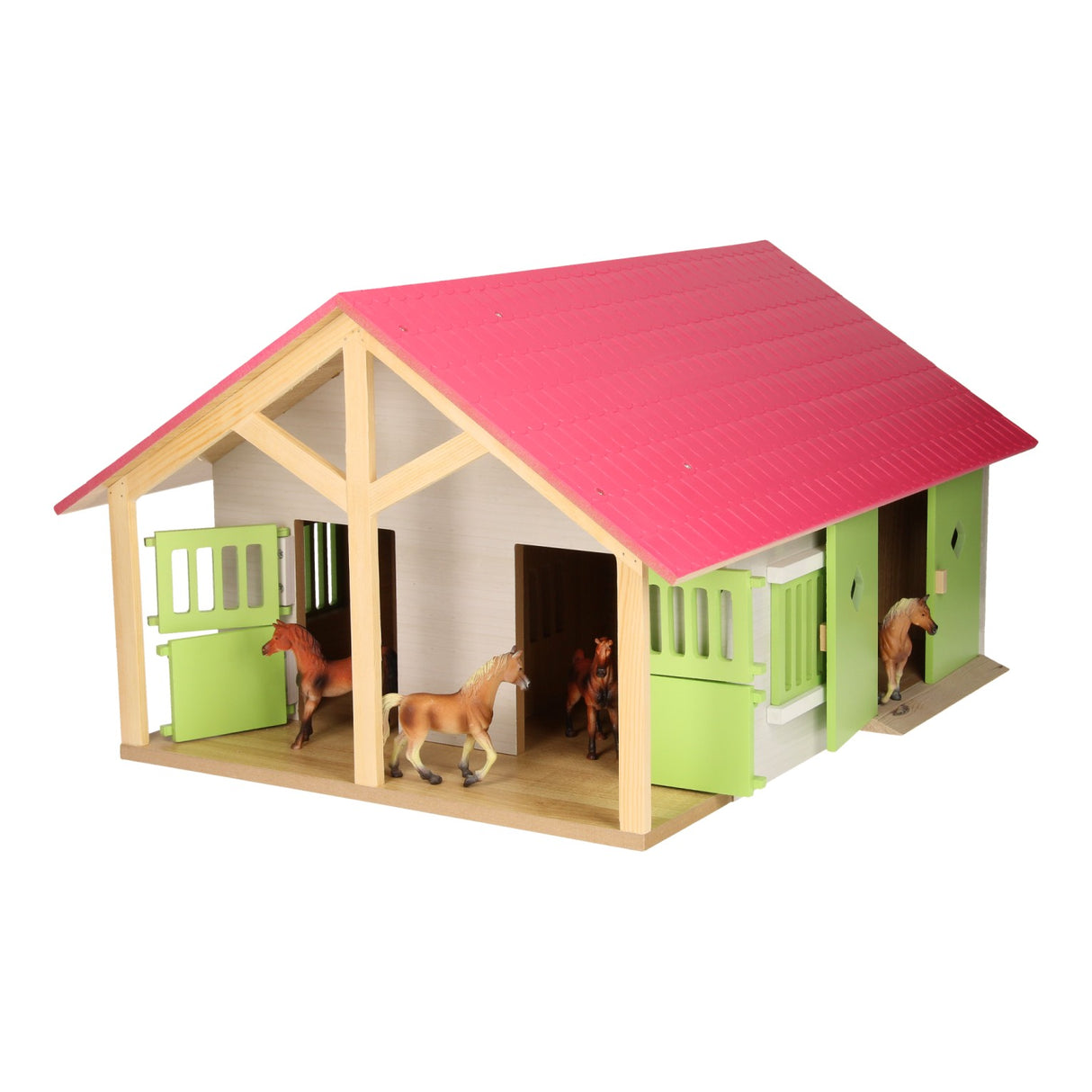 Globe pour enfants, écurie rose avec 2 boxes et débarras, 1:24