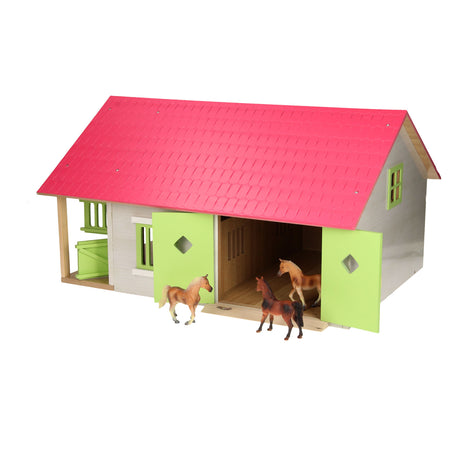 Globe pour enfants, écurie rose avec 2 boxes et débarras, 1:24