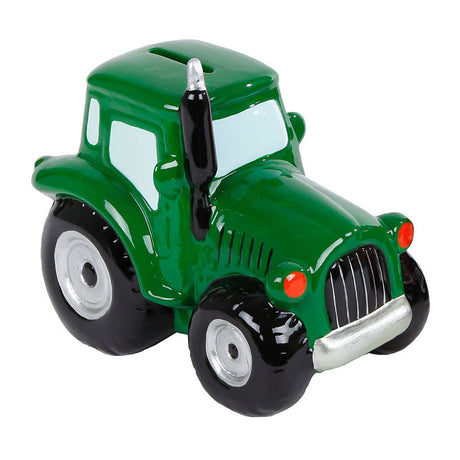 Tirelire globe pour enfants, poterie, tracteur vert