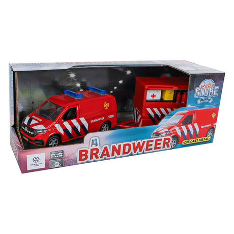 Kids globe globe vw transporter brandweer met aanhangwagen