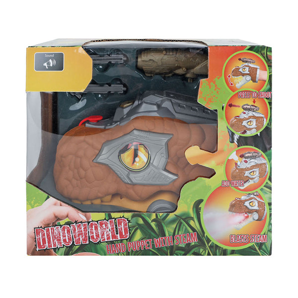 Dinoworld Dinosaurus hånddukke med damplys og lyd, 17 cm