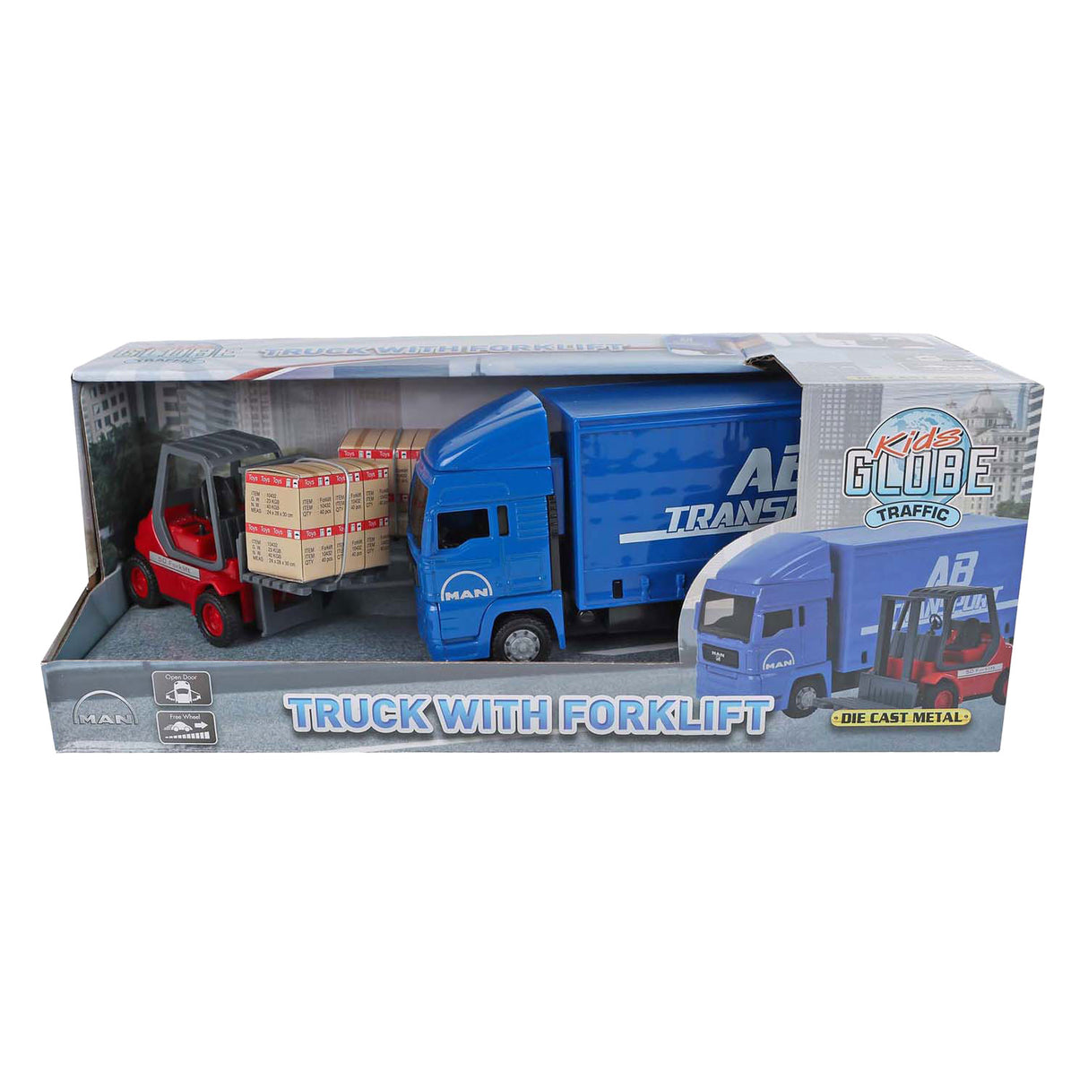 Kids Globe Man Truck mit Gabelstaplerwagen. 17cm