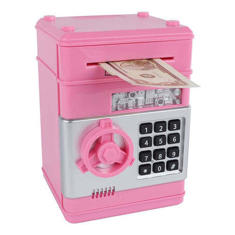 Jouet coffre-fort Van Manen avec code secret rose 19,5 cm.