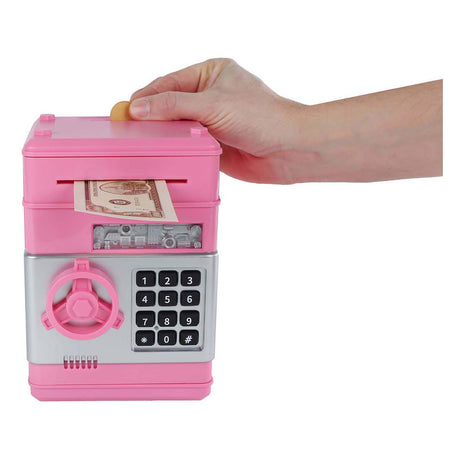 Jouet coffre-fort Van Manen avec code secret rose 19,5 cm.