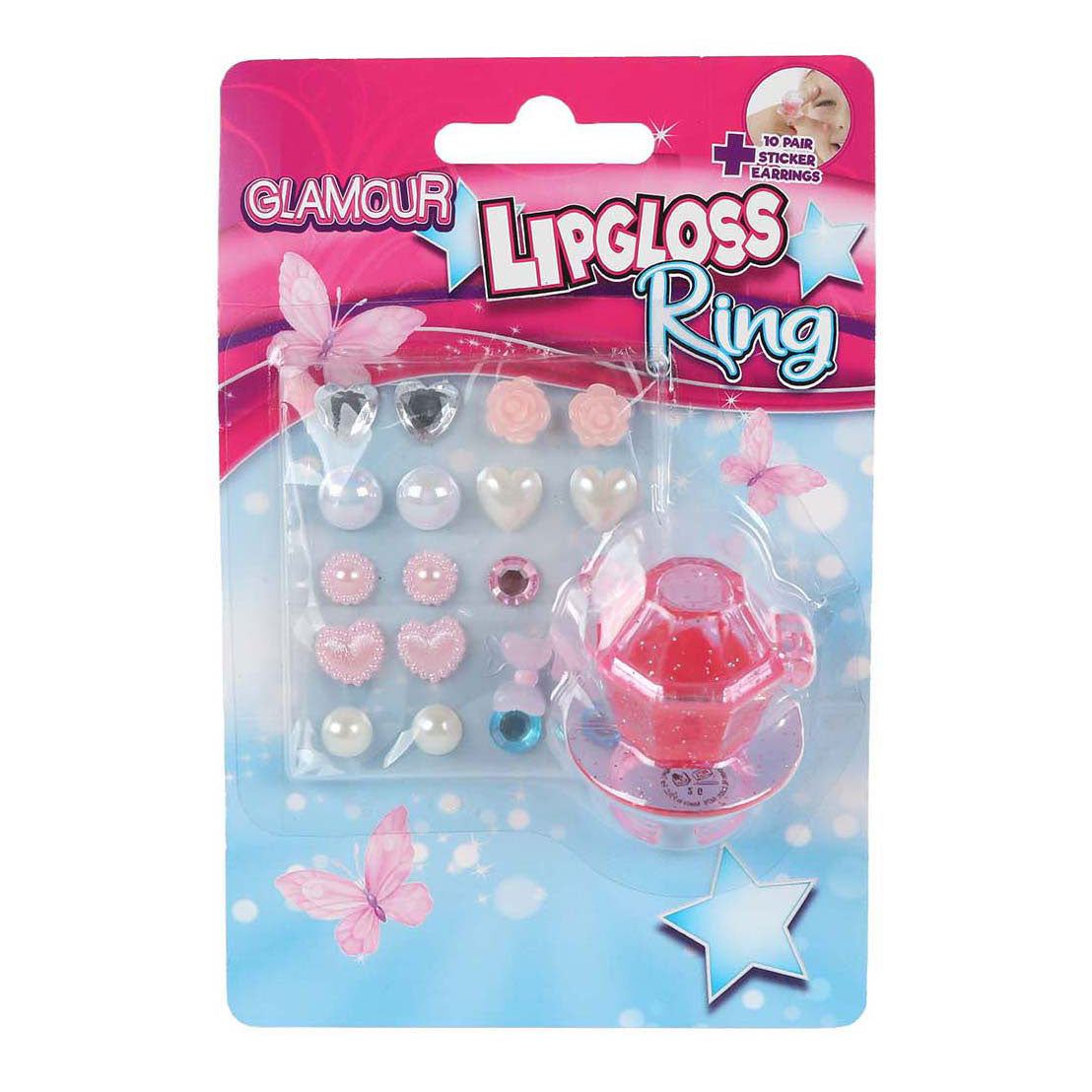 Bague gloss glamour et 10 paires d'autocollants pour boucles d'oreilles
