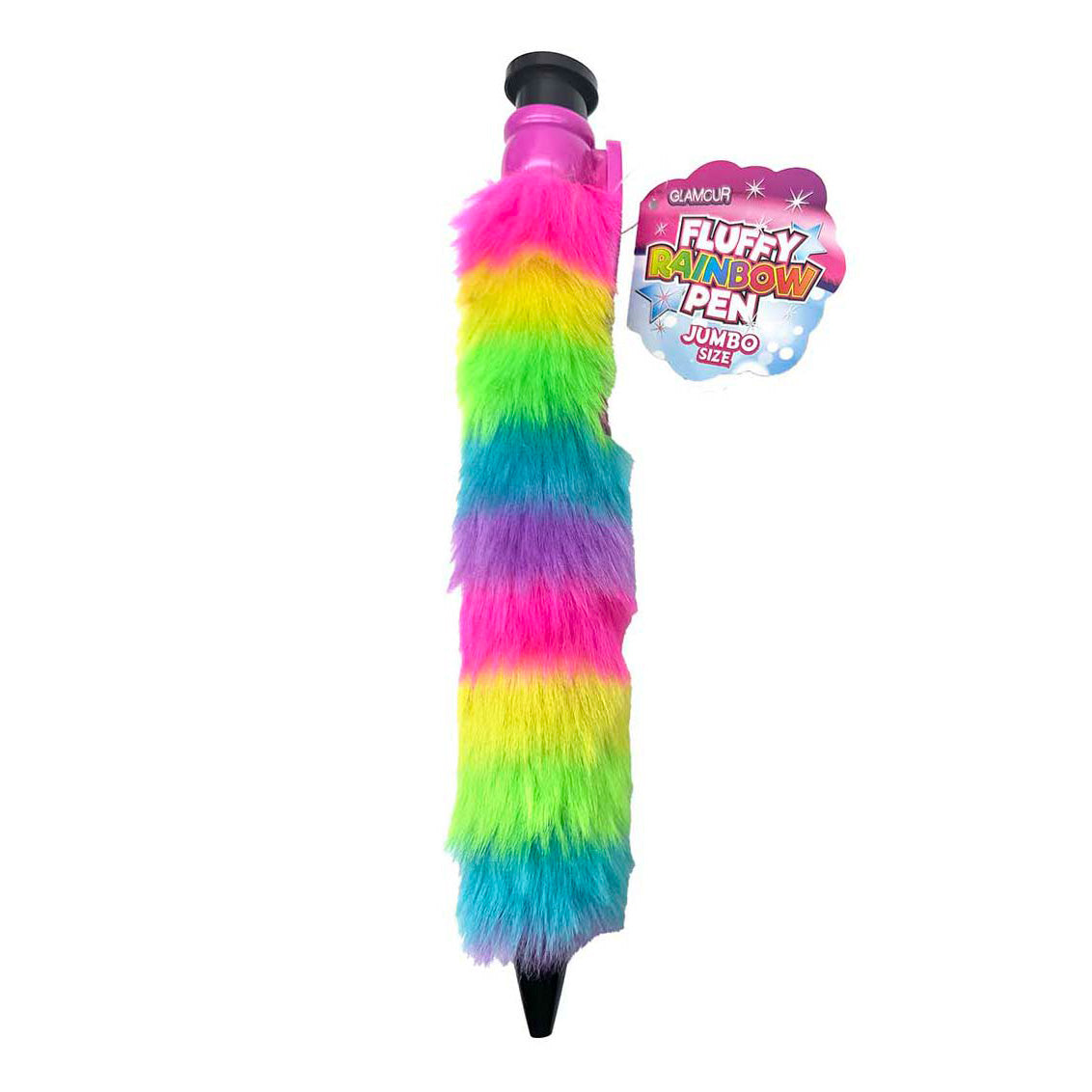 Glamour fluffy jumbo regenboog pen - 28cm