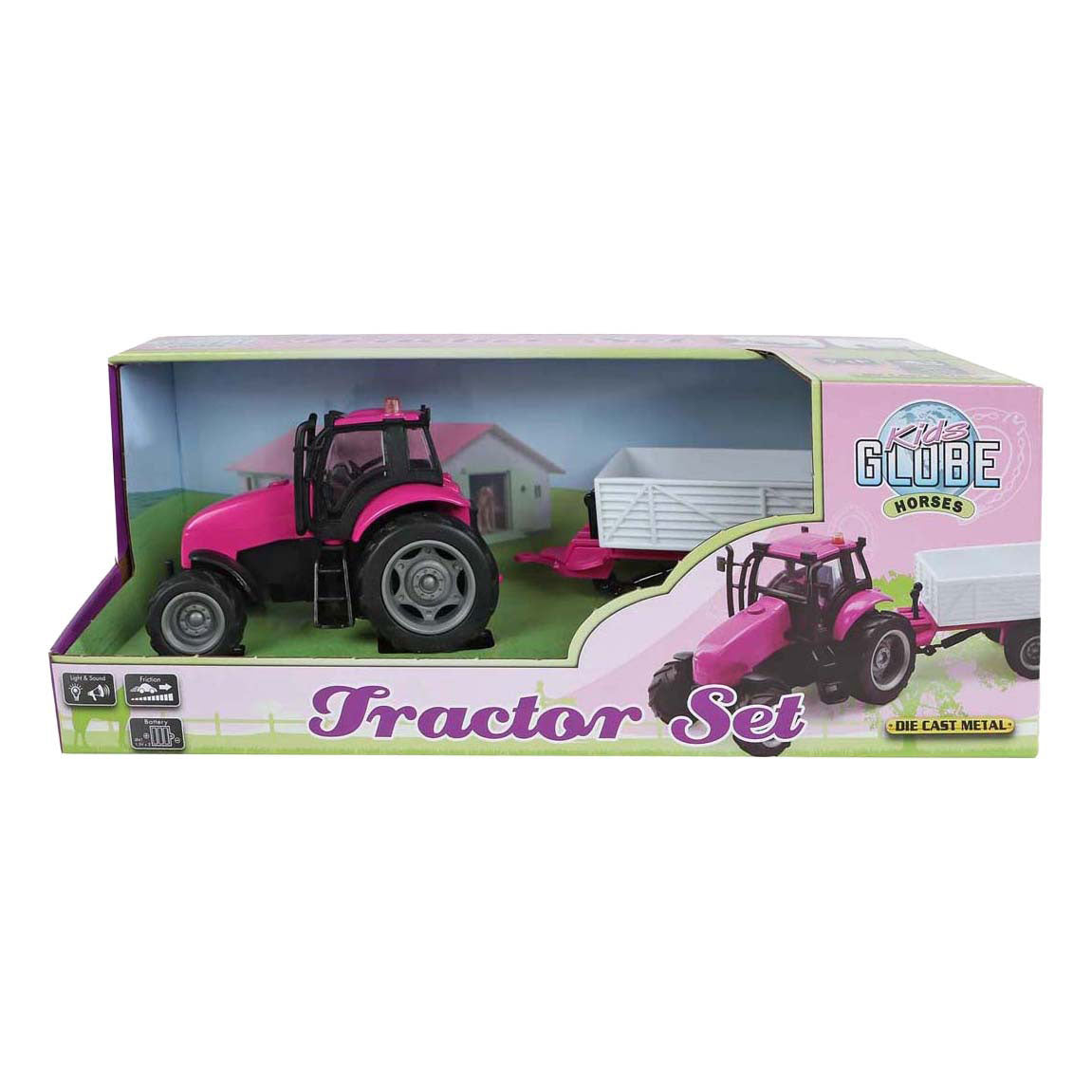 Tracteur globe pour enfants avec remorque qui projette avec lumière et son - 25 cm