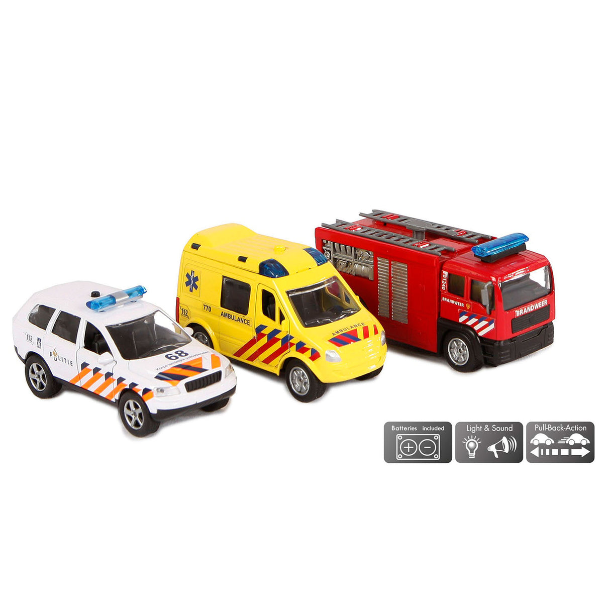 Véhicules de service d'urgence moulés sous pression, 2 jeux, avec lumière et son