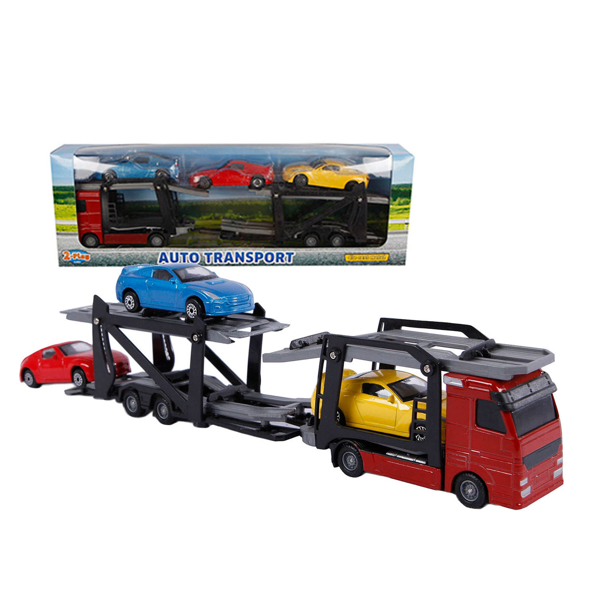 2-play-odlewany transporter ciężarówki z samochodami, 26 cm