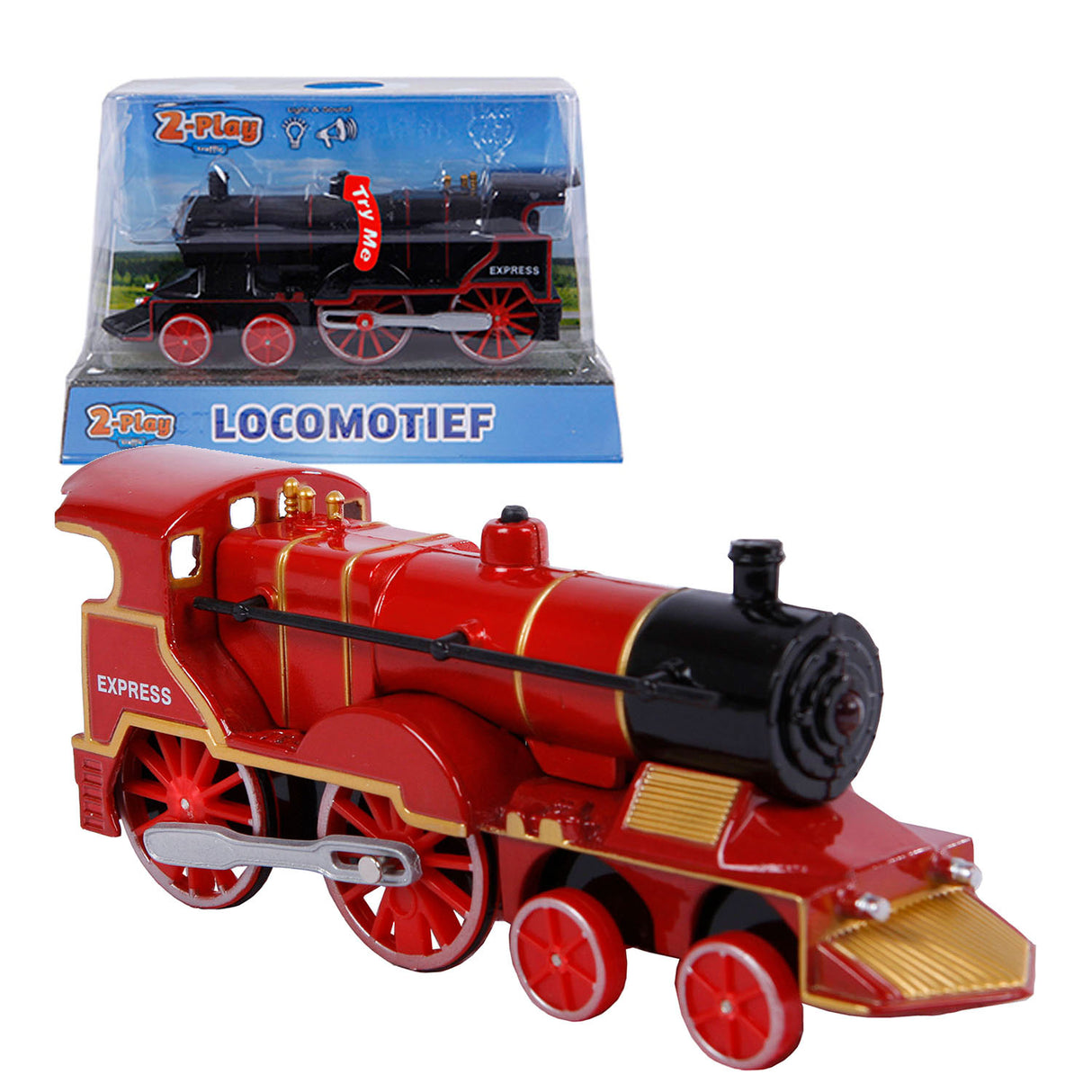 Locomotive moulée sous pression à 2 jeux avec lumière et son, 14 cm