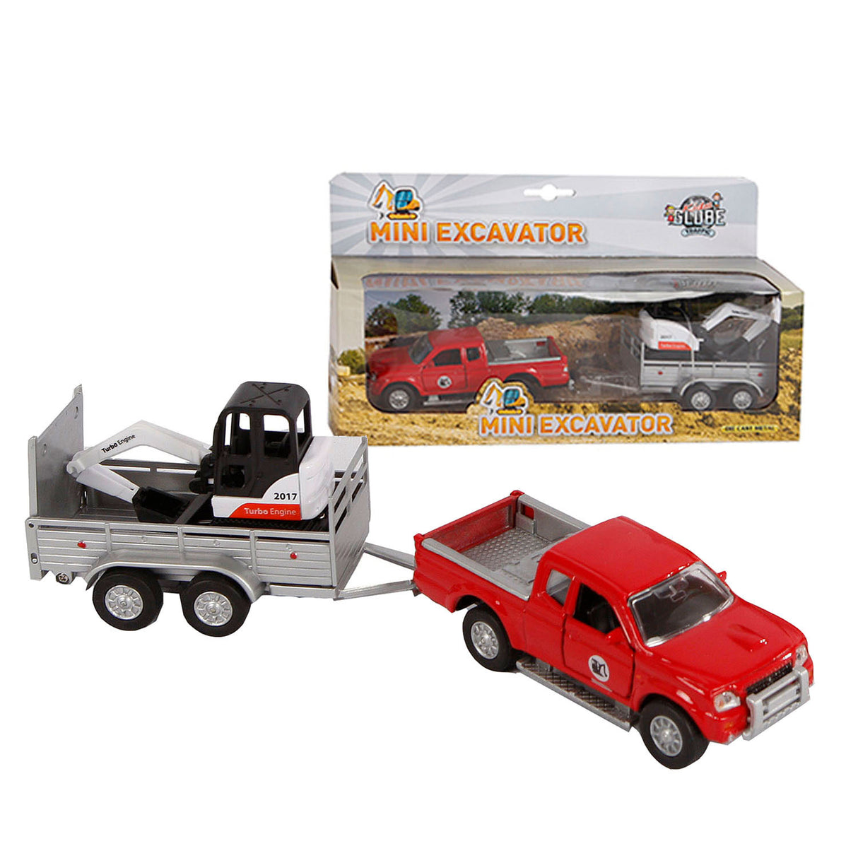 Kids Globe Die-Cast Mitsubishi avec mini excavateur, 27 cm