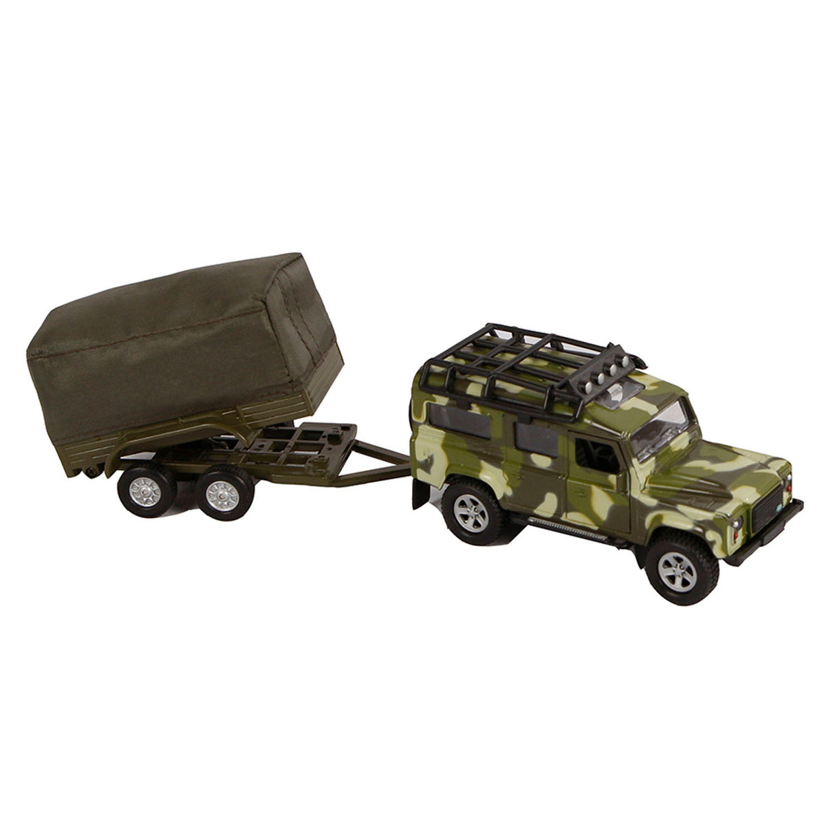 Kids Globe Globe Die Cast Land Rover med trailerhær, 27 cm