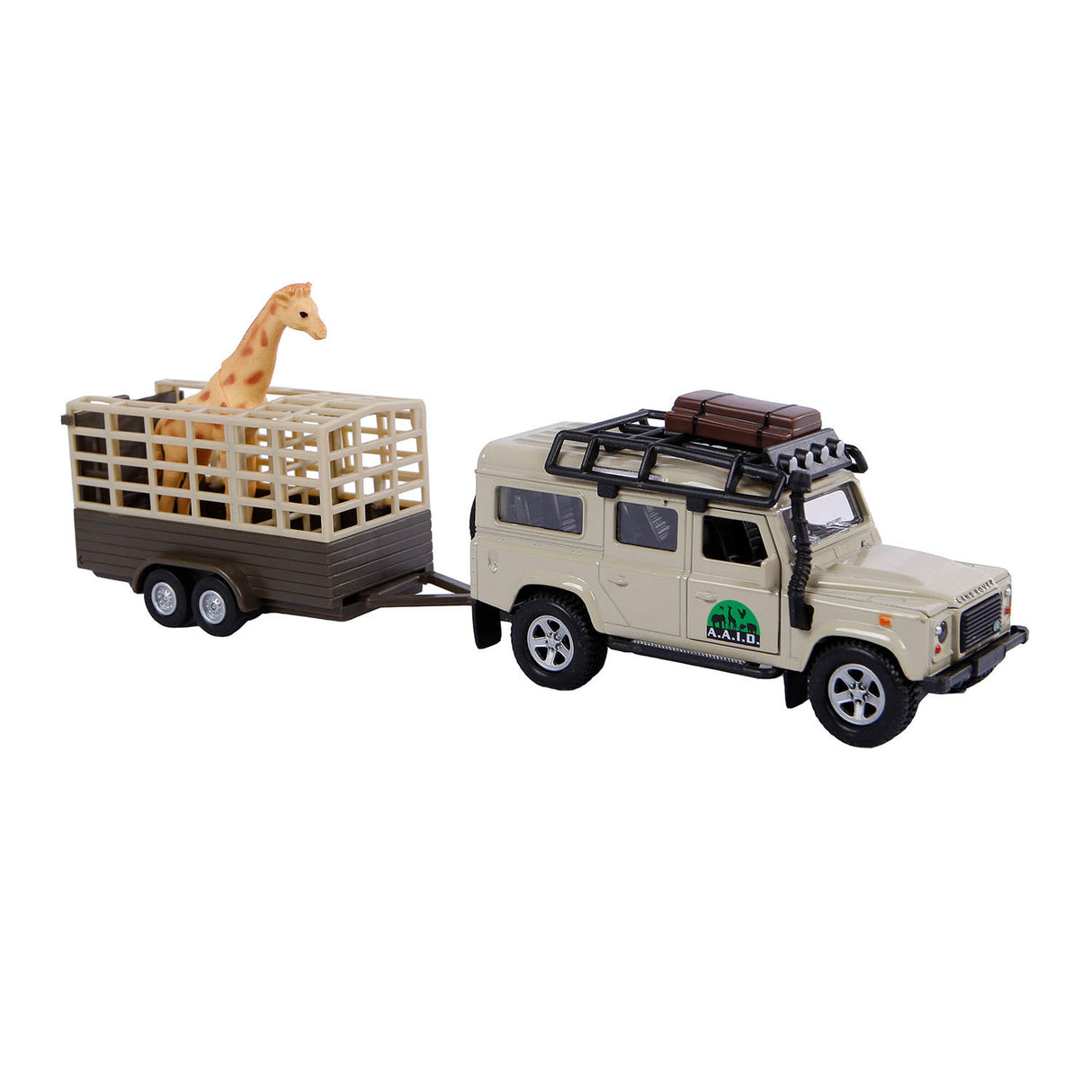 Kids Globe Die Cast Land Rover mit Giraffe-Trailer, 29 cm