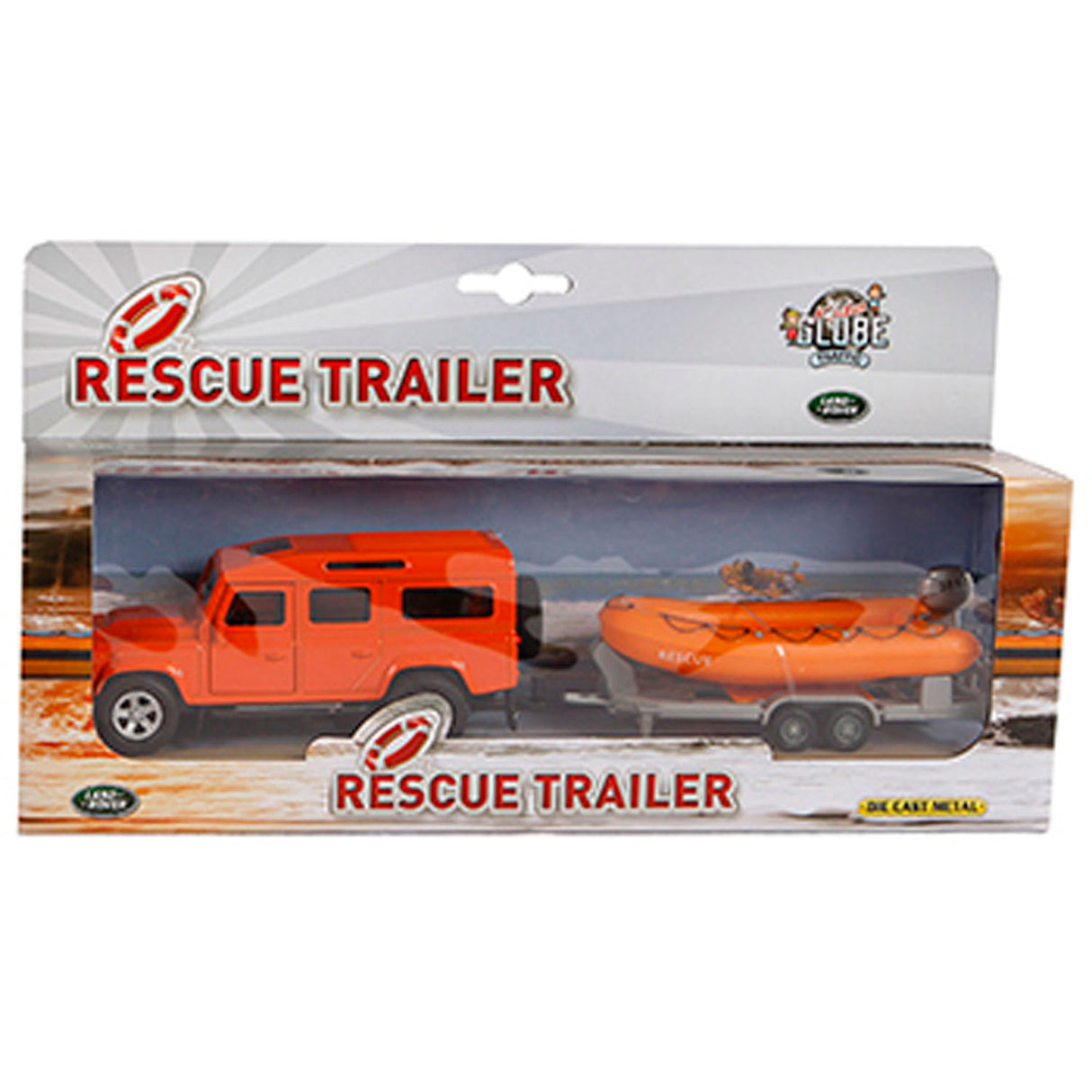 Kids Globe Die-cast Land Rover met Reddingsboot, 27cm