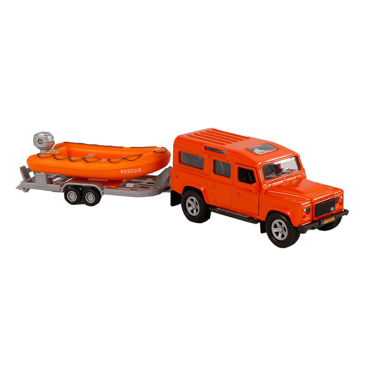 Kids Globe Die Cast Land Rover con bote salvavidas, 27 cm