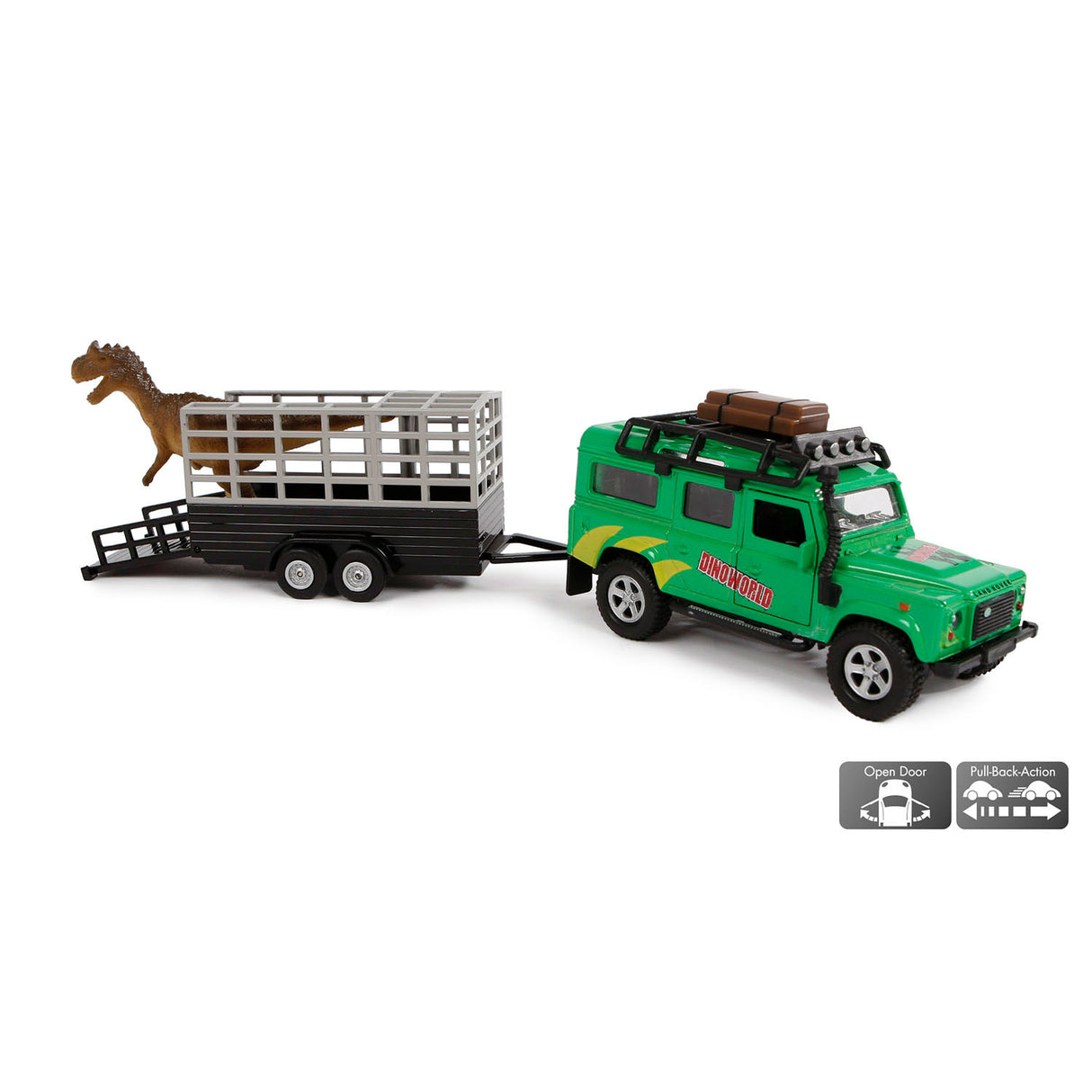 Kids Globe Die Cast Land Rover avec dino-semi-remorque, 29 cm