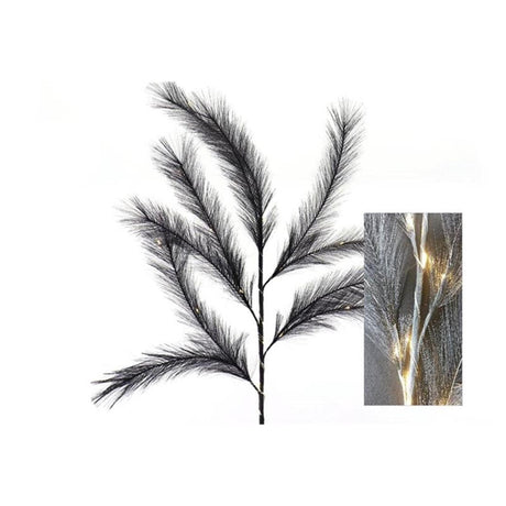 Branche d'herbe à plumes vivantes naturelles HBx avec éclairage LED 72 cm noir