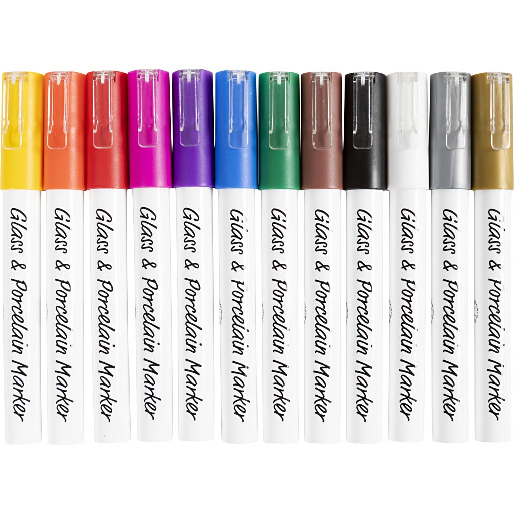 Société créative https : www.cchobby.nl marqueurs pour verre-porcelaine-épaisseur de ligne-1-2-mm-semi-opaque-diverses-couleurs-12-pièces-1-boîte