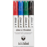 Société Creativ https : www.cchobby.nl marqueurs verre-porcelaine-épaisseur de ligne-1-2-mm-semi-opaque-noir-bleu-vert-rouge-4-pièces-1-boîte