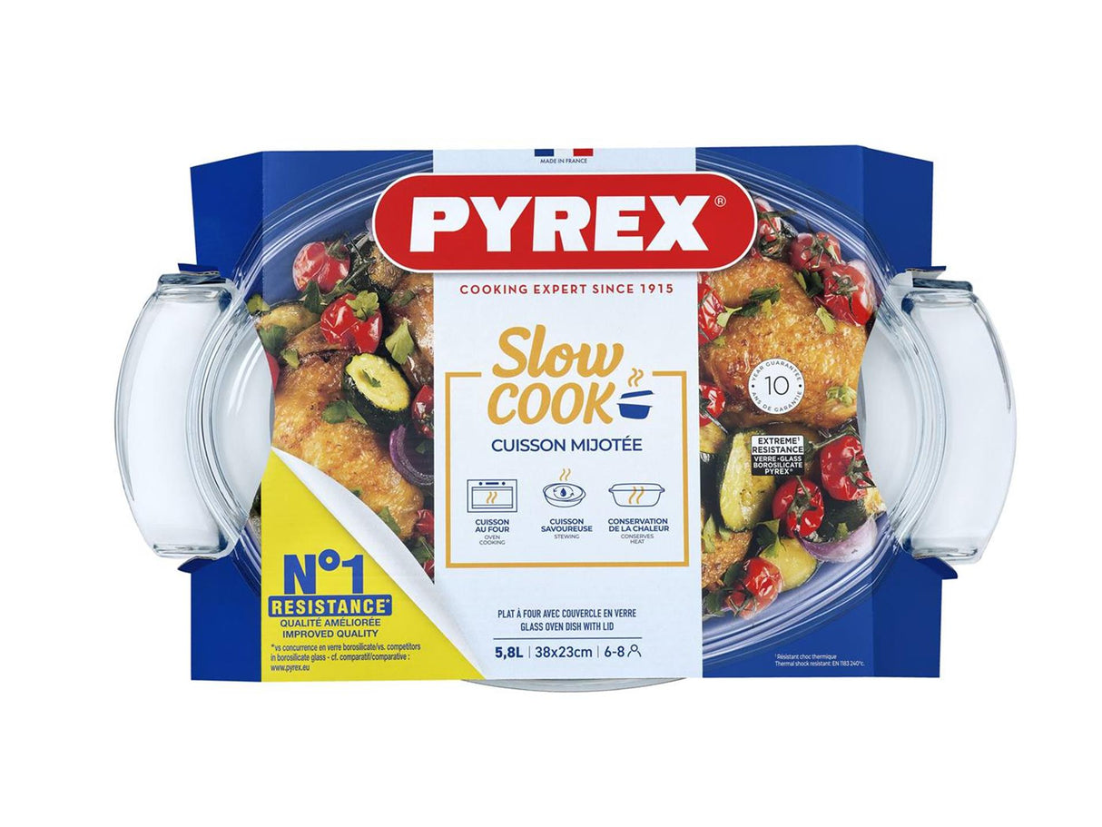 Plat ovale essentiel en Pyrex avec couvercle en verre 38x23cm 5,8l