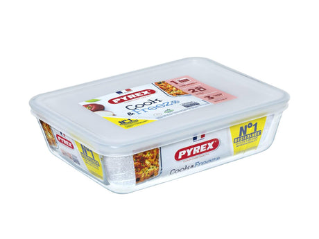 Bol rectangulaire en Pyrex 1,5 l - cuisson congélation avec couvercle conservation