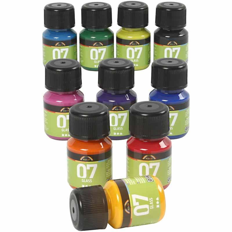 Peinture en verre permanente - Ensemble de 10 couleurs, 30 ml