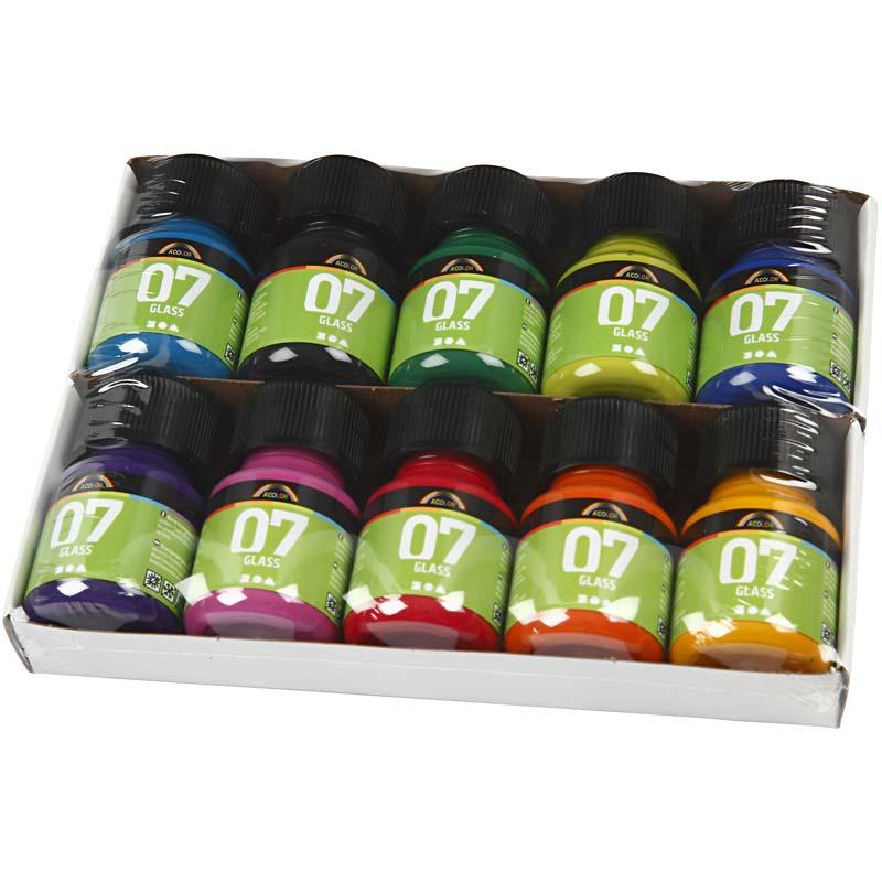 Peinture en verre permanente - Ensemble de 10 couleurs, 30 ml