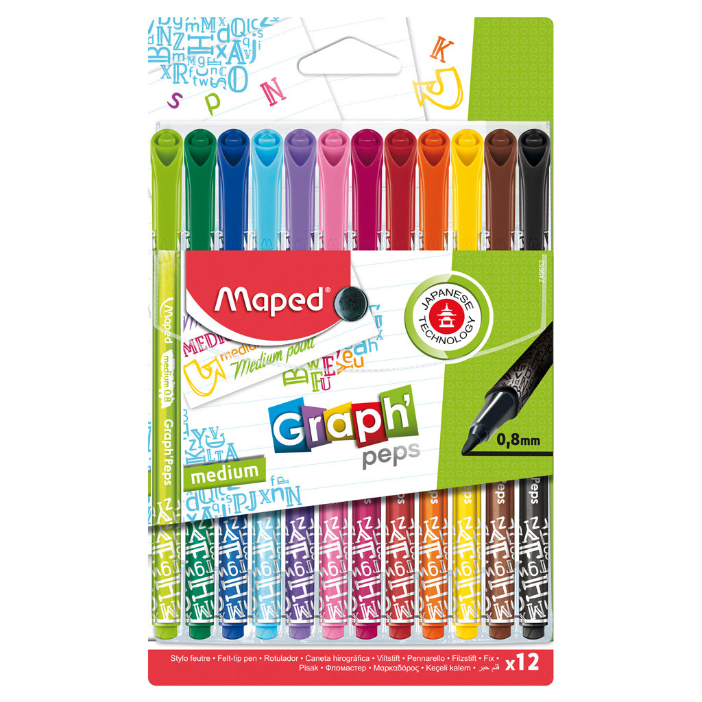 Maped graph rsquo;peps fine liners 12 couleurs 0,8 mm