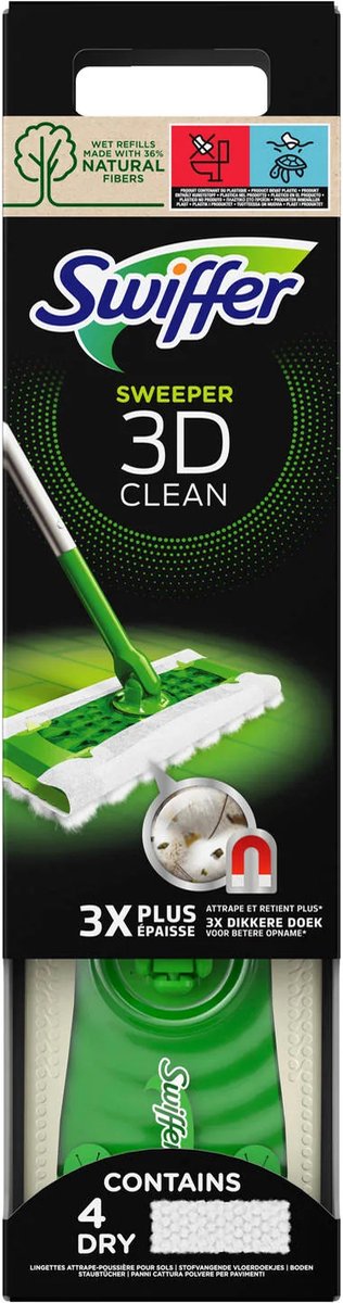 Kit de démarrage 3D Clean pour nettoyant pour sols Swiffer - 1 essuie-sol + 4 lingettes sèches et 2 lingettes humides