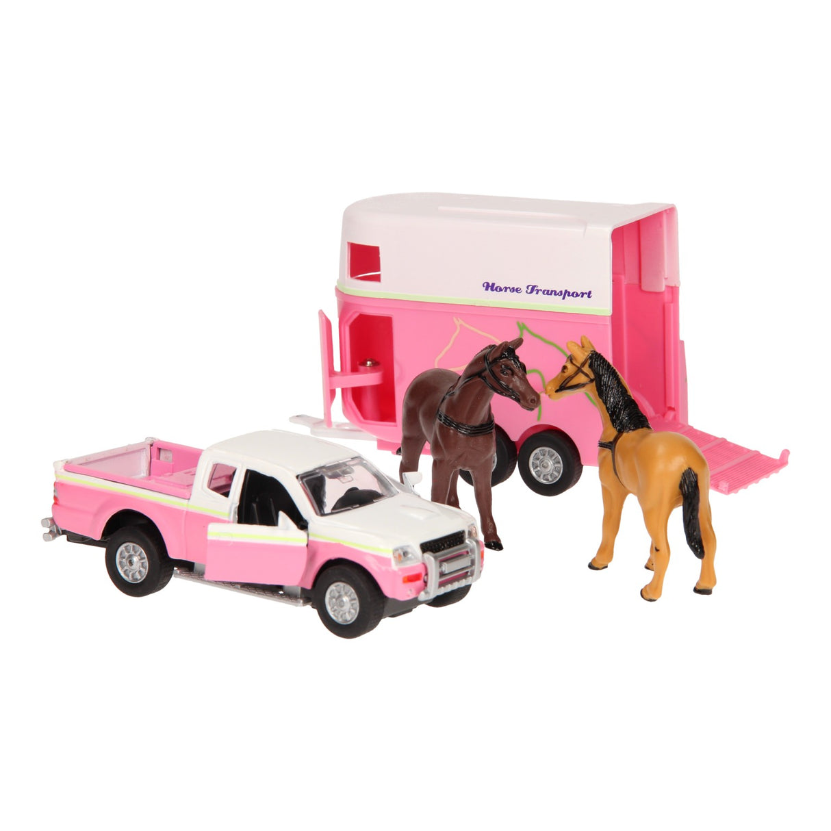 Kids Globe Globe Die Cast Auto avec une remorque de cheval rose, 1:32