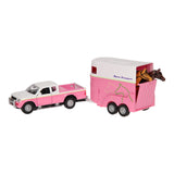 Kids Globe Globe Die Cast Auto avec une remorque de cheval rose, 1:32