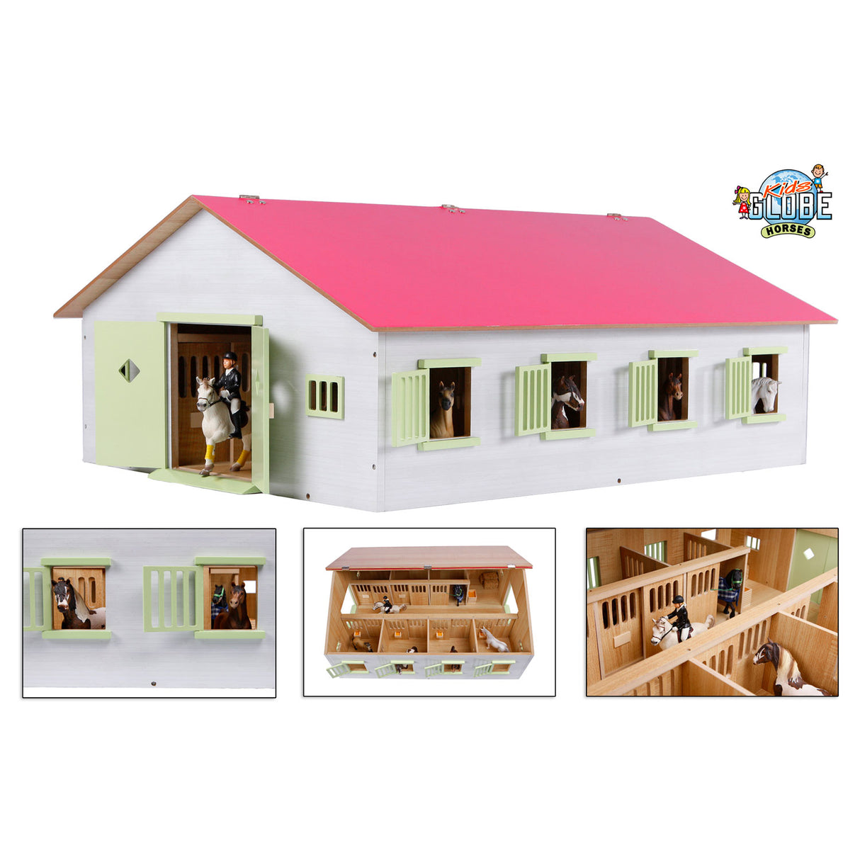 Kids Globe Globe Horse Stable Pink With 7 Boxes, 1:24