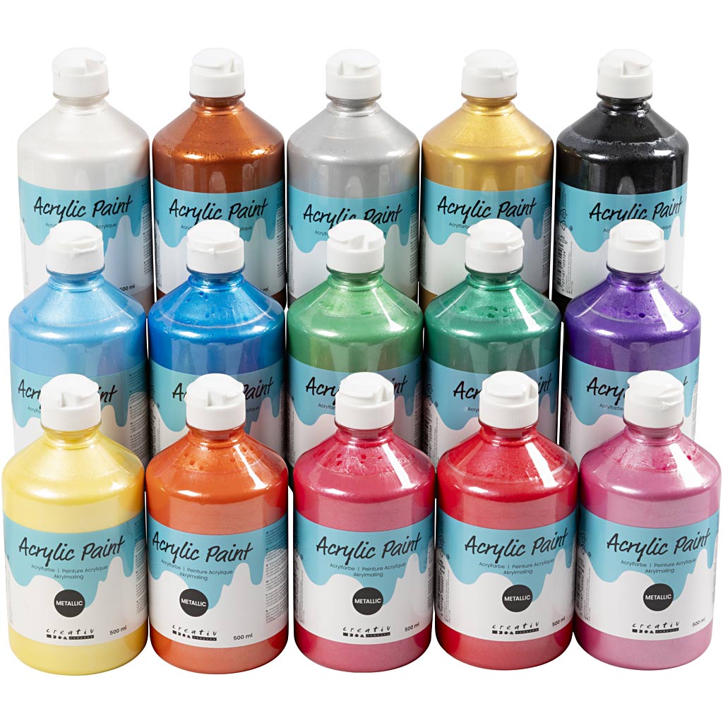 Peinture acrylique A-color métallisée, métallisée, différentes couleurs, 15x500 ml 1 boîte